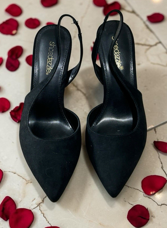 Shoe Dazzle Shoes - Shoe Dazzle Black Brit Sling-Back Flared Pump Heels Sz 8 Faux Suede 4" Heel